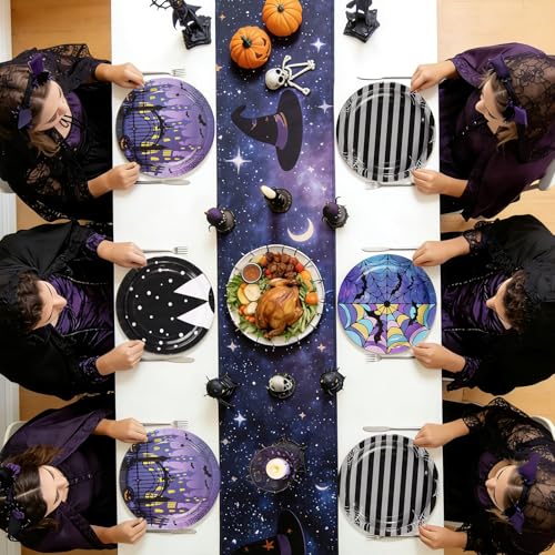 Heavy Duty Gothic Halloween Paper Plates 7 Inch - 60 Pack, Spooky Designs