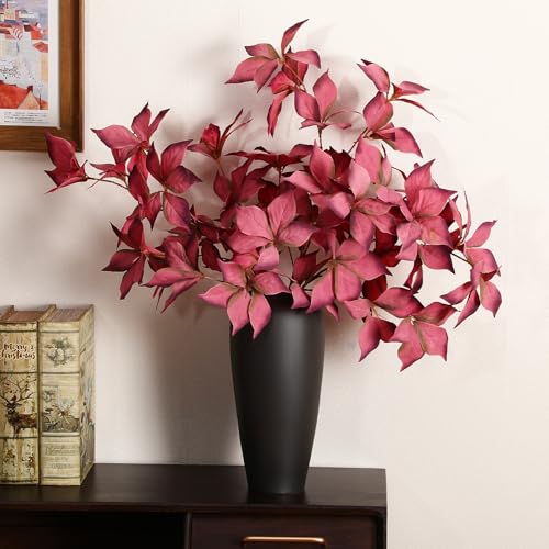 Artificial Autumn Eucalyptus Leaves Stem - Fall Decor, 33 Inches, Dark Red (Set of 3)