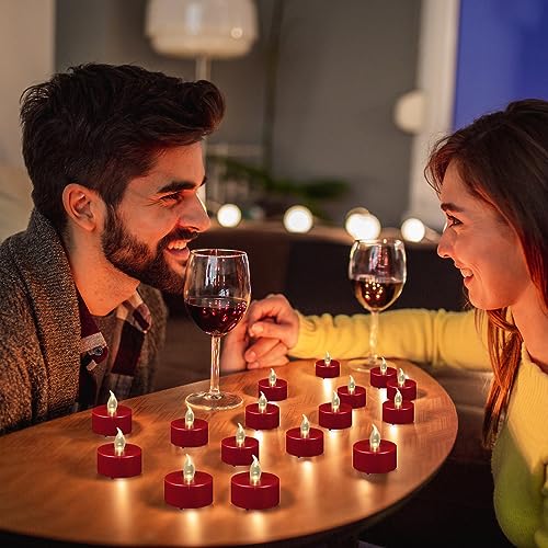 Flameless LED Tea Light Candles Bulk 24 Pack Red Flickering Battery Operated