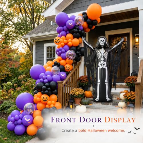 Halloween Balloon Arch Kit with Skeleton Foil Balloon - Orange, Black, Purple - 119 Pcs