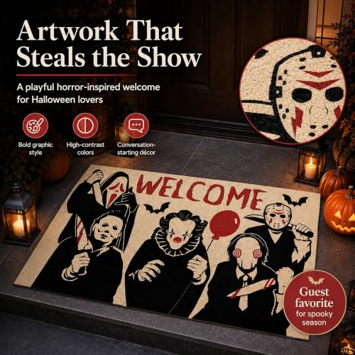 Halloween Horror Movie Characters Welcome Door Mat 32x48 Inches - Non-SlipDecor