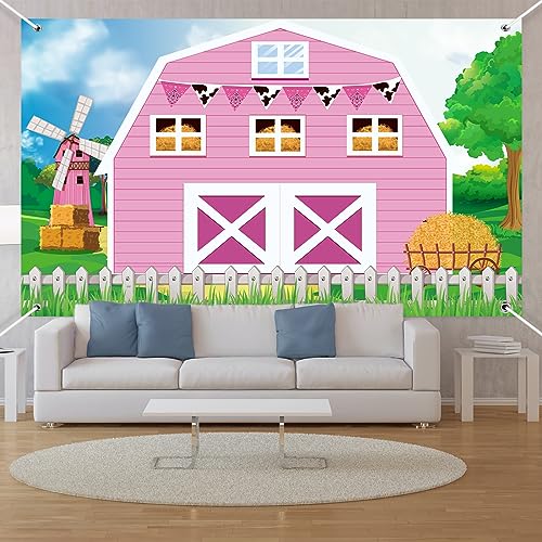 Farm Barn Backdrop for Birthday Party Pink 6x4 ft Farmhouse Decoration