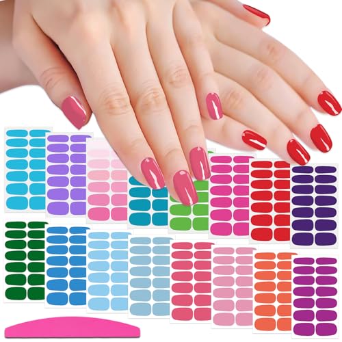Bright Color Gel Nail Stickers Set - 16 Sheets Self-Adhesive Nail Wraps for Manicure