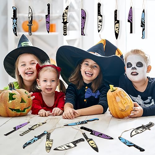 Blue Horror Movie Decor Knife Hanging Ornaments - Halloween Tree Decorations, 12pcs