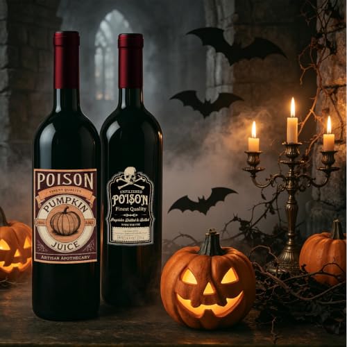 48-Pack Halloween Gothic Wine Bottle Labels - Spooky Party Decoration