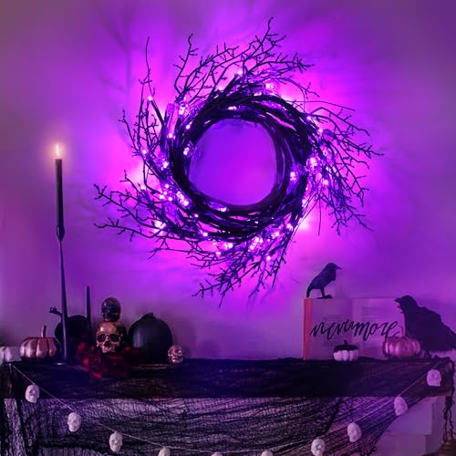 9FT Halloween Garland with Purple LED Lights & Bats - Indoor Spooky Decor, Battery Operated