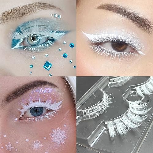White Reusable False Eyelashes Anime Eye Makeup Accessory - 2 Pairs