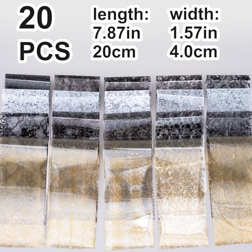 Nail Transfer Foil Set - 20 Sheets with Black, White, Gold Variations