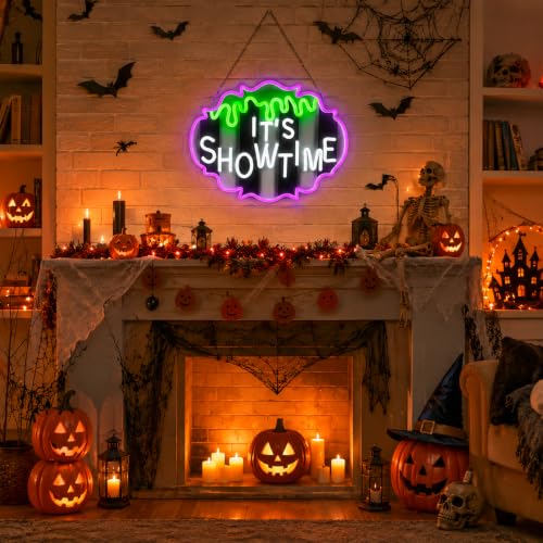 Halloween It's Showtime Horror Wall Door Window Sign - Spooky Acrylic Decor