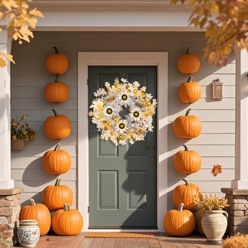 Fall Wreath with Lights 26 Inch Autumn Decor for Front Door & Home