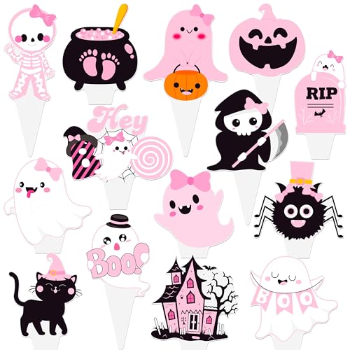 48Pcs Halloween Cupcake Toppers Set - Ghost Pumpkin Bat Party Decorations