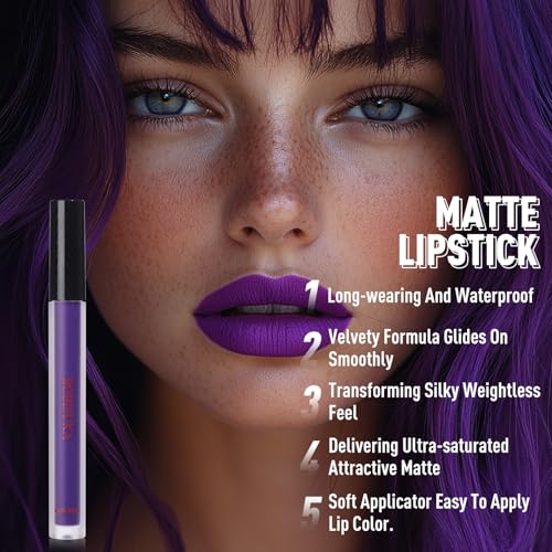 Evil Witch Makeup Kit - Purple Eyeshadow Palette & Matte Lipstick Set, Halloween Costume