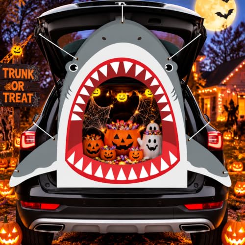 Halloween Shark Car Decorations Kit - Trunk or Treat Backdrop & Rope