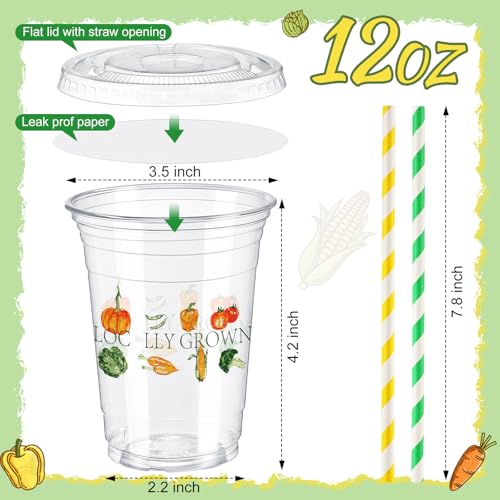 Locally Grown 12 oz Party Cups with Lids & Straws - Green Variation