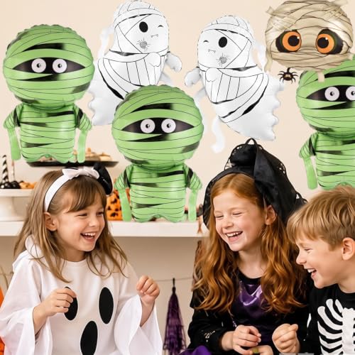 6Pcs Halloween Foil Balloons Set Mummy Ghost Party Decorations Indoor