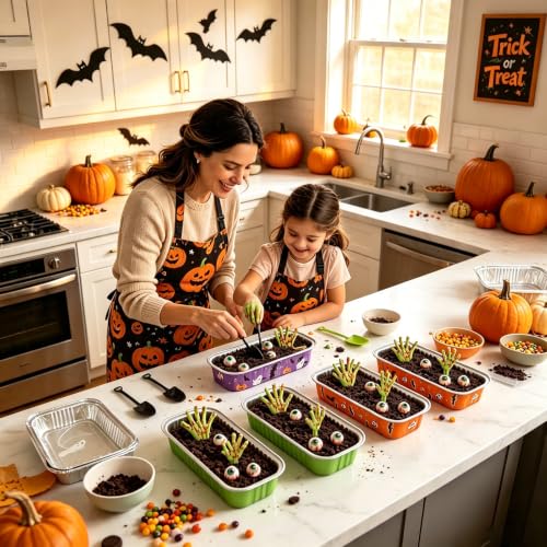Halloween Mini Cake Pans with Lids & Spooky Zombie Hands Toppers - 24 Pack