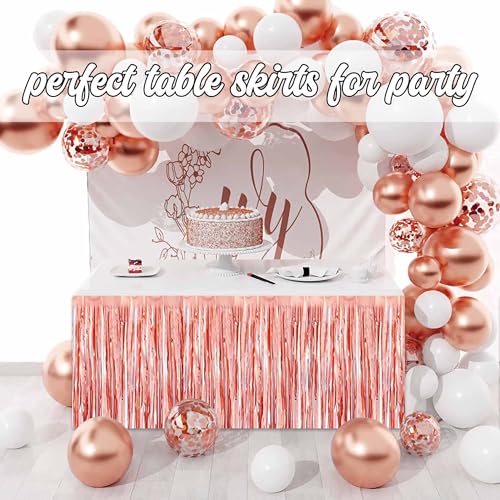 Rose Gold Foil Fringe Table Skirts Set of 3 - Metallic Tinsel Streamers for Party Decor