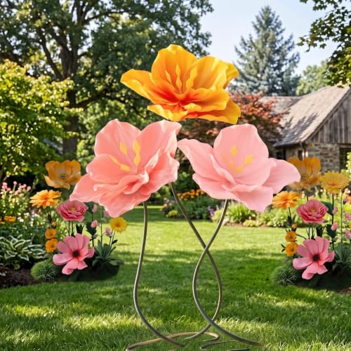 Giant Artificial Hibiscus Flowers Set - Light Pink, Pink & Gold - 3 Pack, 19.7 Inch Tropical Decor with Flexible Aluminum Stems