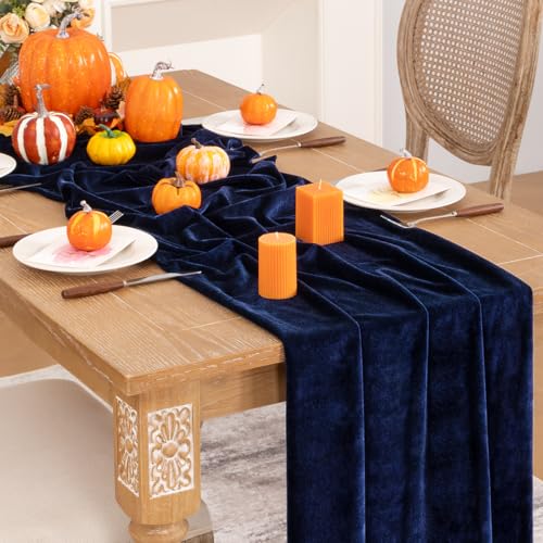 Navy Blue Velvet Table Runner 20 x 120 Inch - Fall Winter Home Decor, Elegant Dining Accessory - Variation 3
