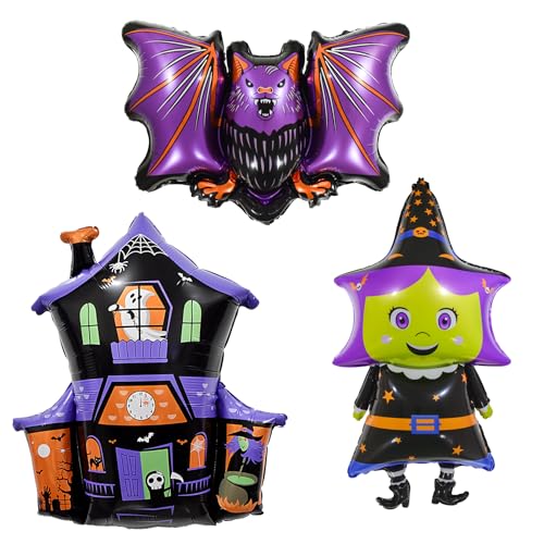 Halloween Foil Balloons 3 Pack - Bat Witch Haunted House Indoor Decorations