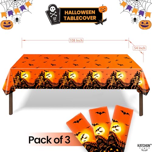 Halloween Plastic Tablecloth 54x108 Inch Pack of 3 - Orange Spooky Decor