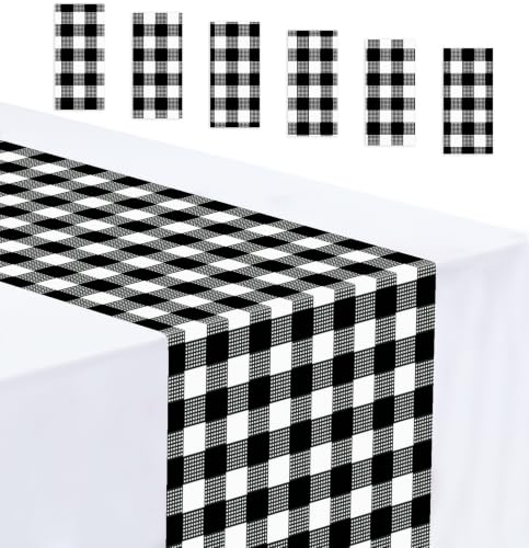 Black Gingham Disposable Table Runner Set of 6 - 14 x 108 Inch Party Decor