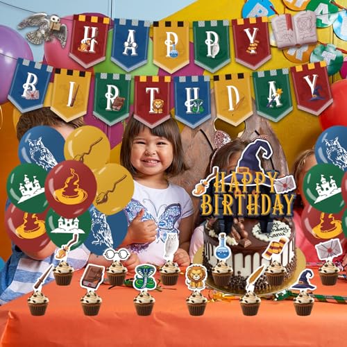 Magical Birthday Party Decorations Set with Banner Balloons Cake Toppers for Kids & Halloween