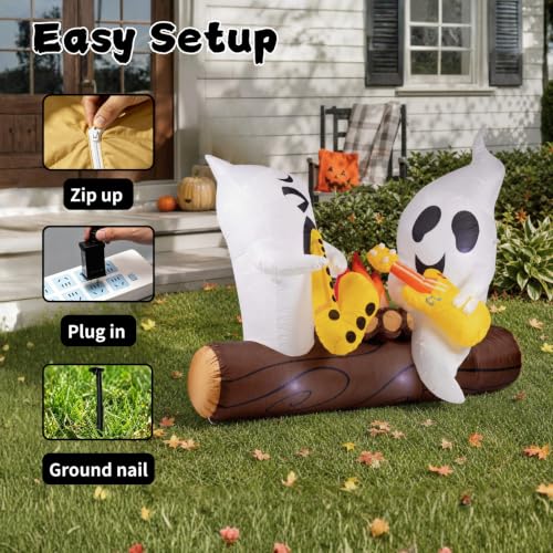 6 Ft Halloween Inflatable Ghosts with Built-In LED Lights and Campfire Music Decor
