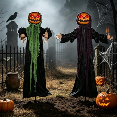 Halloween Decor Outdoor 6ft Lighted Standing Pumpkin Men - 2 Pack - Spooky Halloween Props