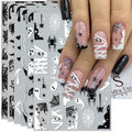 Halloween Spooky Nail Stickers - Black & White Spider Web Blood Heart Ghost Decals - 6 Sheets