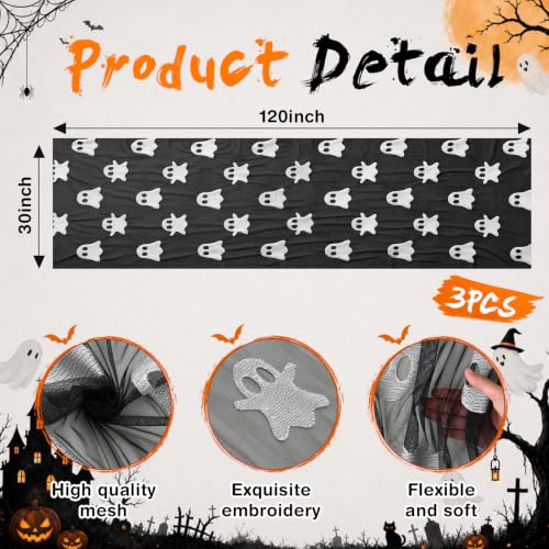 Halloween Table Runner 3 Pack Ghost Gauze 10 ft Embroidered Seasonal Decor - Variation of Ghost