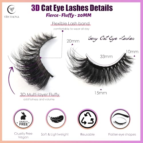 Fluff Cat Eye False Lashes - 20 Pairs Mink Lashes Fluffy Wispy 20MM Bold Glam