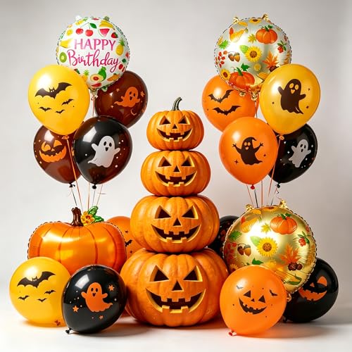 Fall Harvest Foil Balloon Set - Pumpkin, Fruit & Autumn Designs for Thanksgiving & Halloween