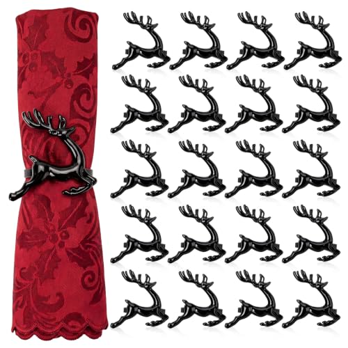 Black Deer Napkin Rings Set of 24 - Elegant Christmas Holiday Table Decor