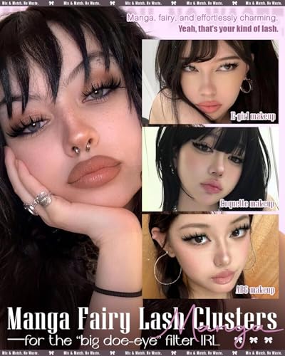 Fairy Style Manga Lash Clusters - Natural Wispy Eyelash Extensions 10-14mm - Black+Pink Variation