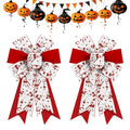 Halloween Wreath Bows - Red & White Burlap with Bloody Handprint, 2 Pieces, Style 3