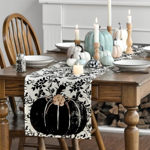 13x72 Inch Fall Table Runner - Black Polyester Home Decor