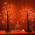 Black Halloween Tabletop Tree Set with Orange LED Lights - 24 Inch, Battery Operated, Indoor Decor