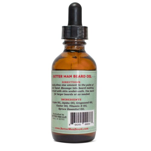 BETTER MAN BEARD Spruce Beard Oil - 2 oz All-Natural Leave-in Beard Conditioner with Therapeutic Grade Essential Oils & 100% Natural Formula - OIL-SPR2