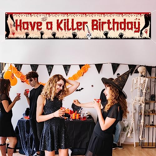Halloween Birthday Banner - Spooky Vampire Horror Yard Decor for Parties