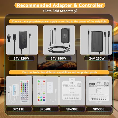 24ft RGB Smart IC COB LED Strip Light - Addressable Multicolor Tape for TV & Bedroom