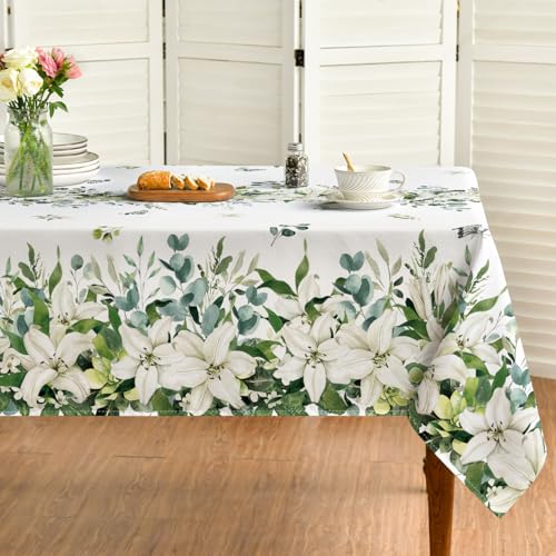 Horaldaily Eucalyptus Table Cloth 60x140 Inch Rectangular White Summer Decor