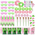 Pink and Green Birthday Party Favors Set - Glasses, Broom Pens, Bracelets & More