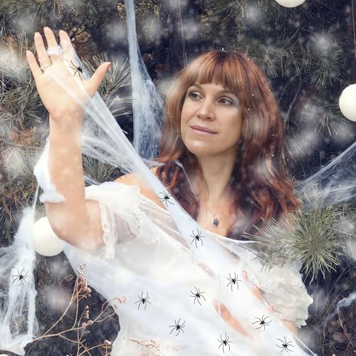Halloween Cobwebs Decorations Set with 40 Spiders for Indoor & Outdoor Spooky Decor