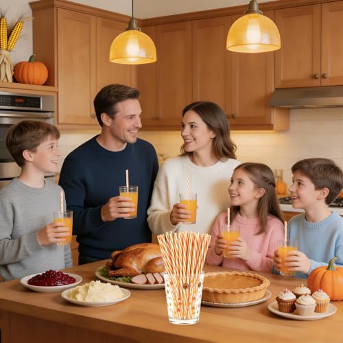 Reusable Orange White Striped Drinking Straws Set - Halloween & Fall Party Supplies
