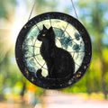 Black Cat & Moon Stained Glass Suncatcher Window Hanging Decoration - Variation: Black Cat
