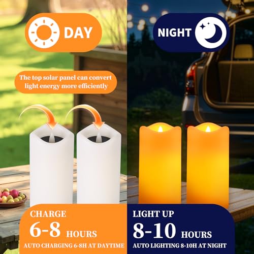 Large Solar Pillar Candles Outdoor Waterproof Flameless 4 Pack - D3 x H6 Inches