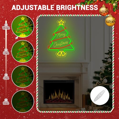 Christmas Tree Neon Sign - Green Acrylic LED Light for Holiday Decor - 16.9x12.1 Inches