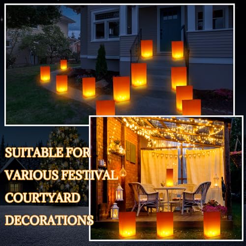 Halloween Plastic Luminaria Bags - Orange Candle Lantern Set of 24