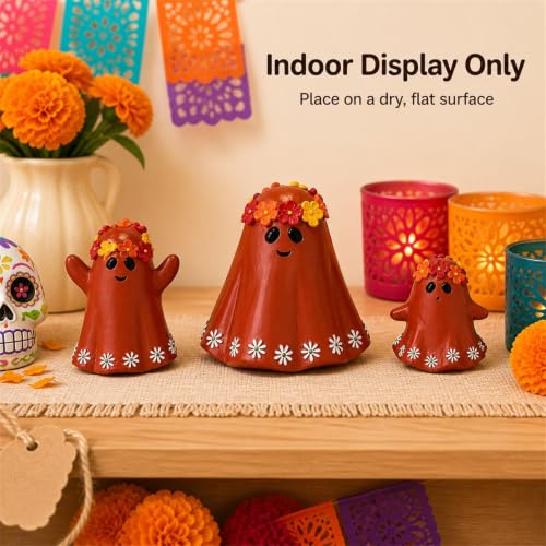Orange Ghost Figurines Set of 3 Day of The Dead Halloween Home Decor